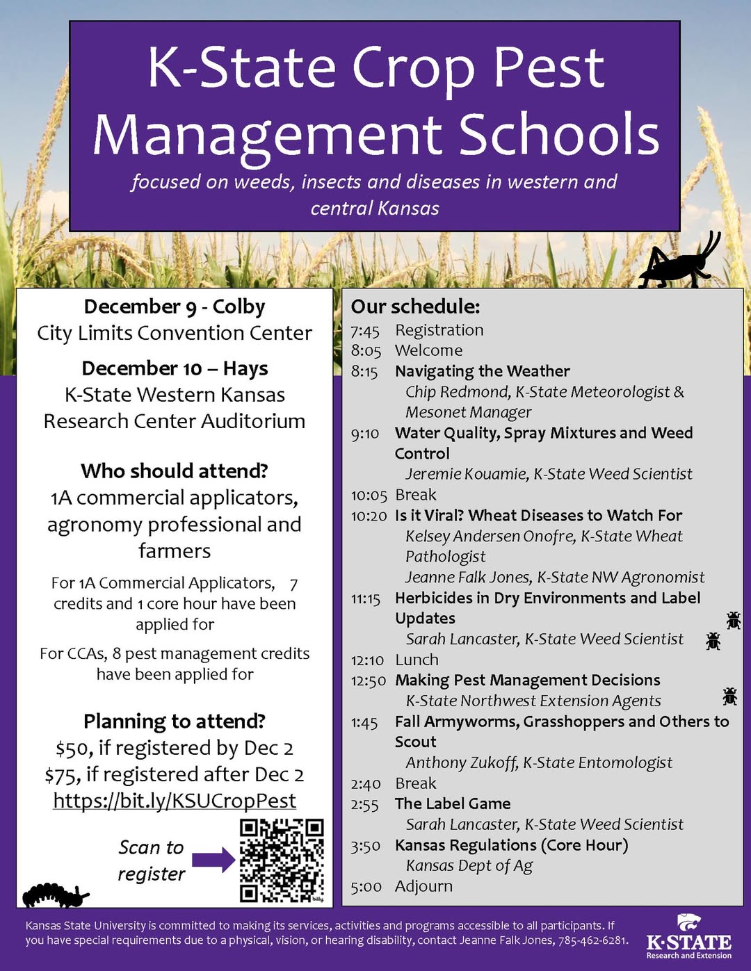 flyer for the K-State Crop Pest Management Schools